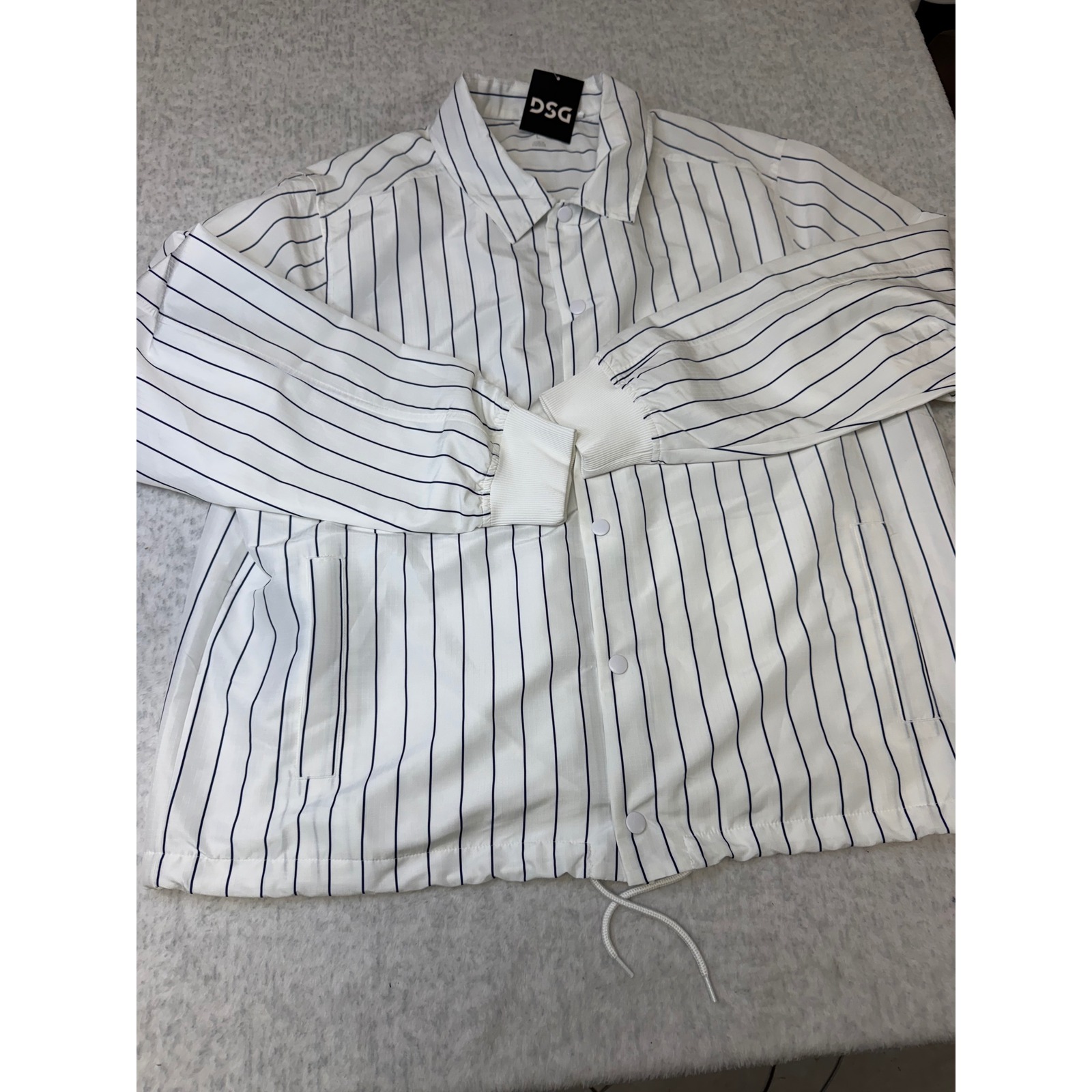 Dsg Mens Pinstripe Coachs Jacket Pure White Water Repellent Ripstop Large New